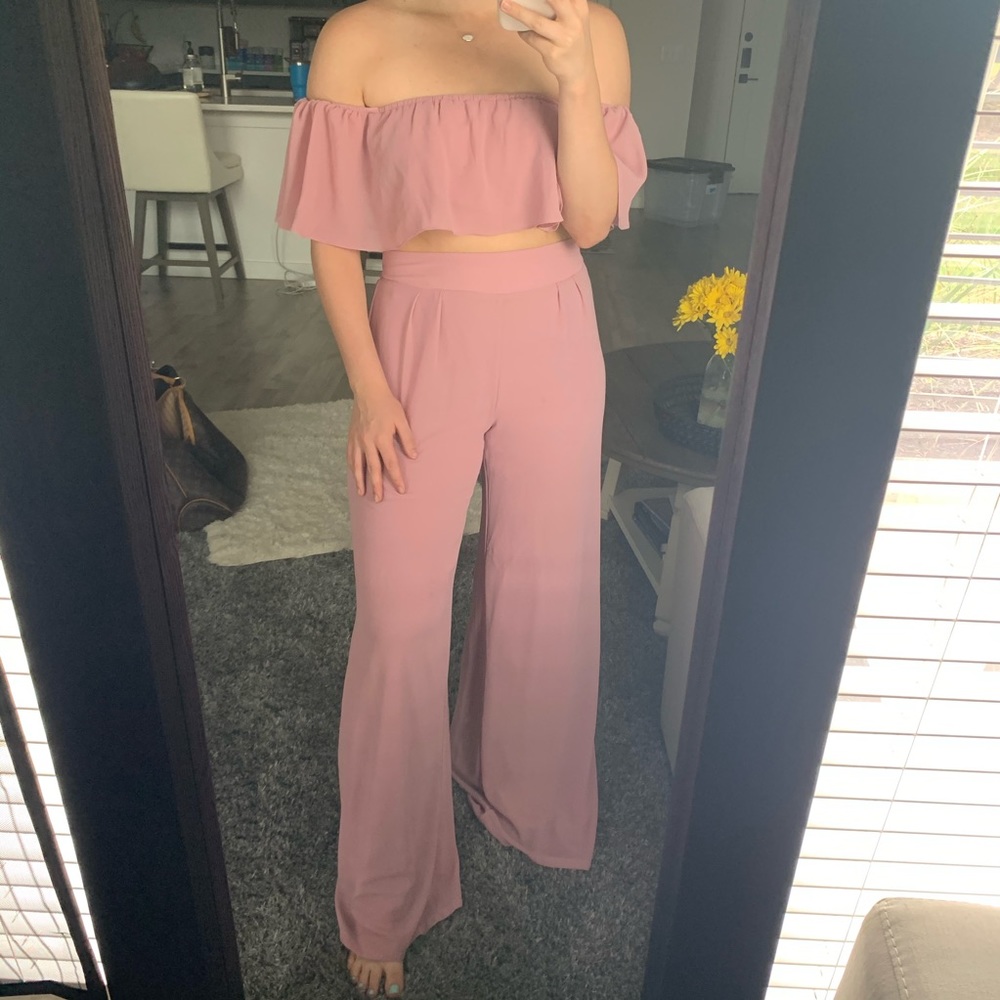Pink Two Piece Off The Shoulder Jumpsuit
